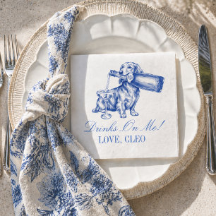 Serviette En Papier Mariage élégant au champagne avec dachshund en chi
