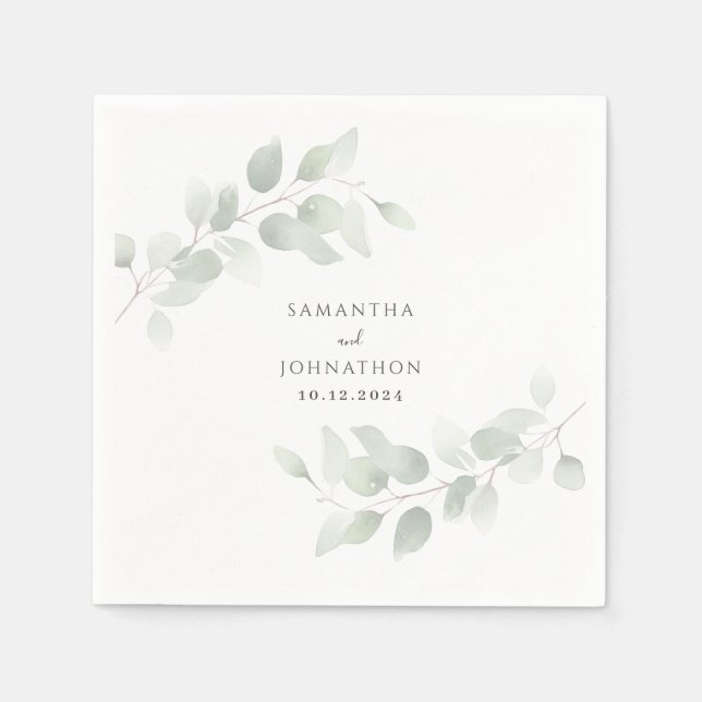 Serviette En Papier Mariage Élégant au Feuillage d'Eucalyptus  (Devant)