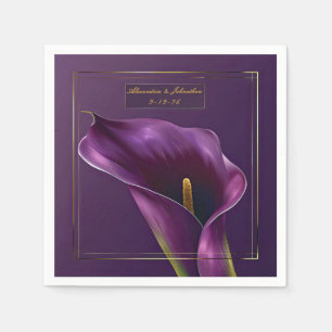 Serviette En Papier Mariage élégant au lys calla violet et or
