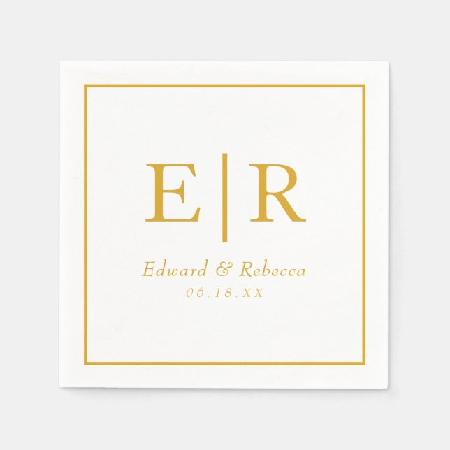 Serviette En Papier Mariage élégant au monogramme en or (Devant)