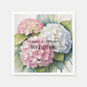 Serviette En Papier Mariage Élégant aux Hortensias à l'Aquarelle