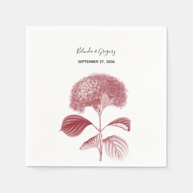 Serviette En Papier Mariage Élégant aux Hydrangeas Bourgogne  (Devant)