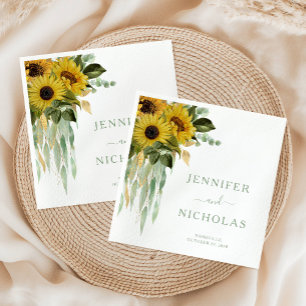 Serviette En Papier Mariage Élégant aux Tournesols Floraux Verts
