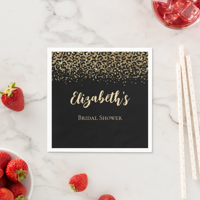 Serviette En Papier Mariage élégant avec paillettes et impression léop (En situation)