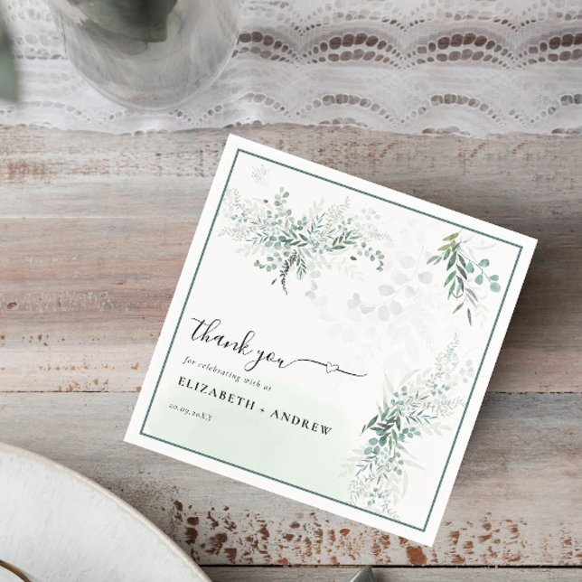 Serviette En Papier Mariage élégant avec verdure d'eucalyptus (Créateur téléchargé)