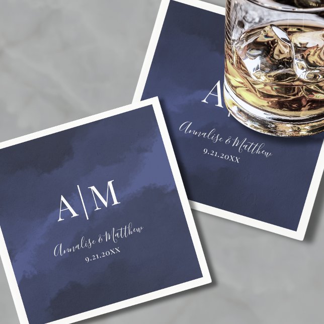 Serviette En Papier Mariage Élégant Bleu Marine (Elegant Navy Blue Wedding Napkins)