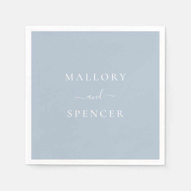 Serviette En Papier Mariage Élégant Bleu Poussiéreux Traditionnel (Devant)