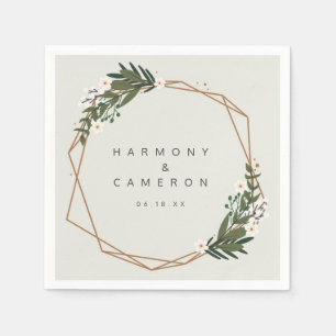 Serviette En Papier Mariage élégant Boho verdure géométrique or