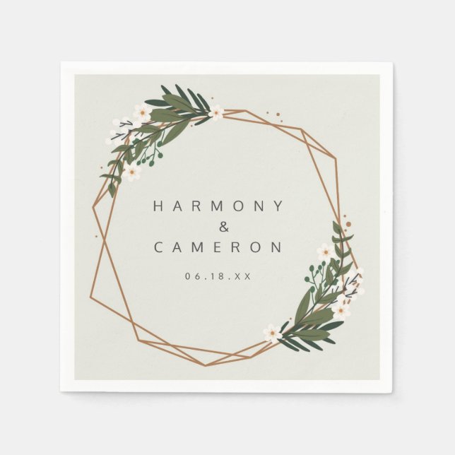 Serviette En Papier Mariage élégant Boho verdure géométrique or (Devant)