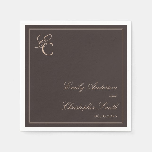 Serviette En Papier Mariage Élégant Brun Classique (Devant)