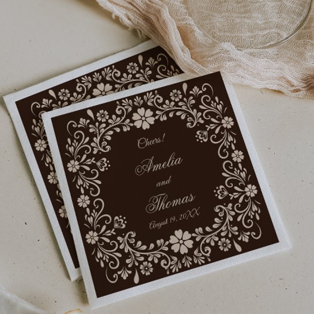 Serviette En Papier Mariage Élégant Brun Rustique  (Créateur téléchargé)