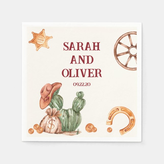 Serviette En Papier Mariage élégant brun rustique occidental (Devant)