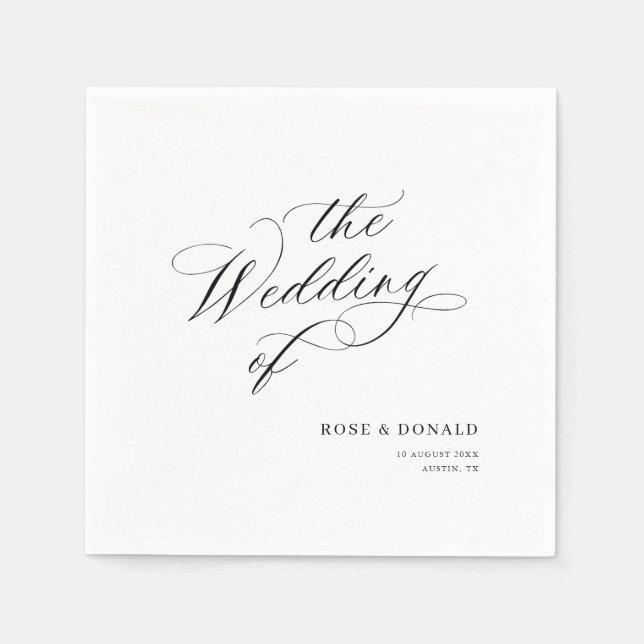 Serviette En Papier Mariage élégant calligraphié noir (Devant)