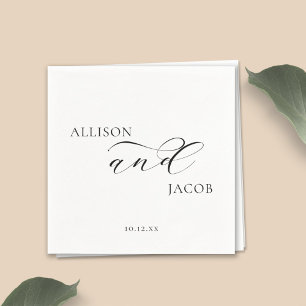 Serviette En Papier Mariage élégant calligraphié noir et blanc