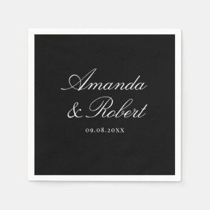 Serviette En Papier Mariage Élégant Calligraphie Noir et Blanc
