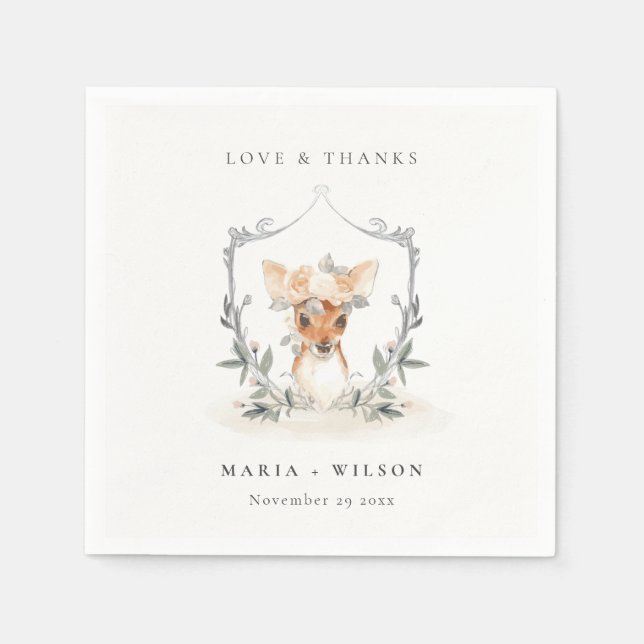 Serviette En Papier Mariage Élégant Cerf Crépuscule Fleur Couronne (Devant)