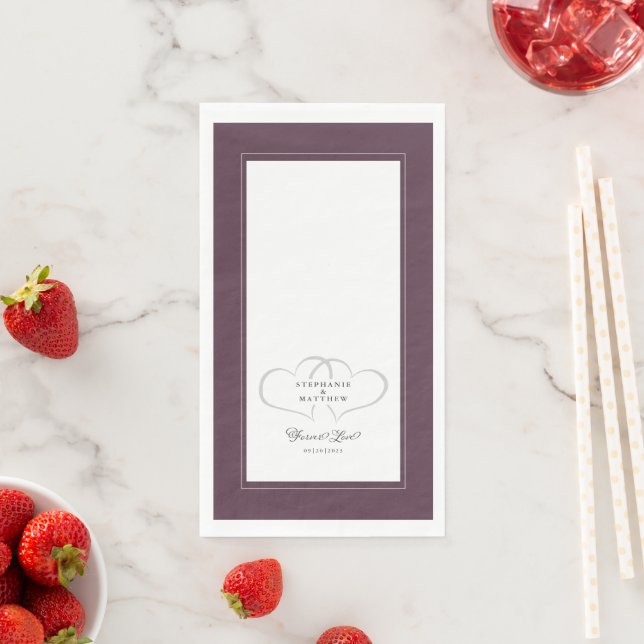 Serviette En Papier Mariage Élégant Chic Cœurs Violets Amour Éternel (En situation)
