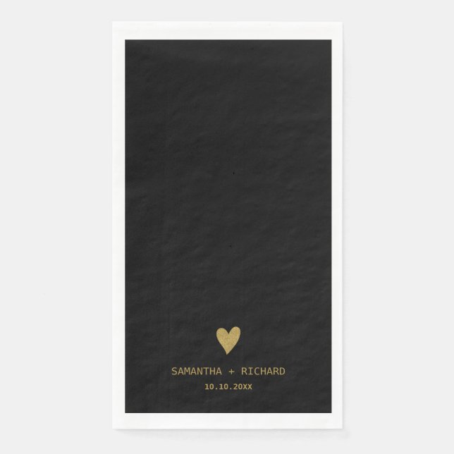Serviette En Papier Mariage Élégant Classe Noir Et Or Cœur   (Devant)