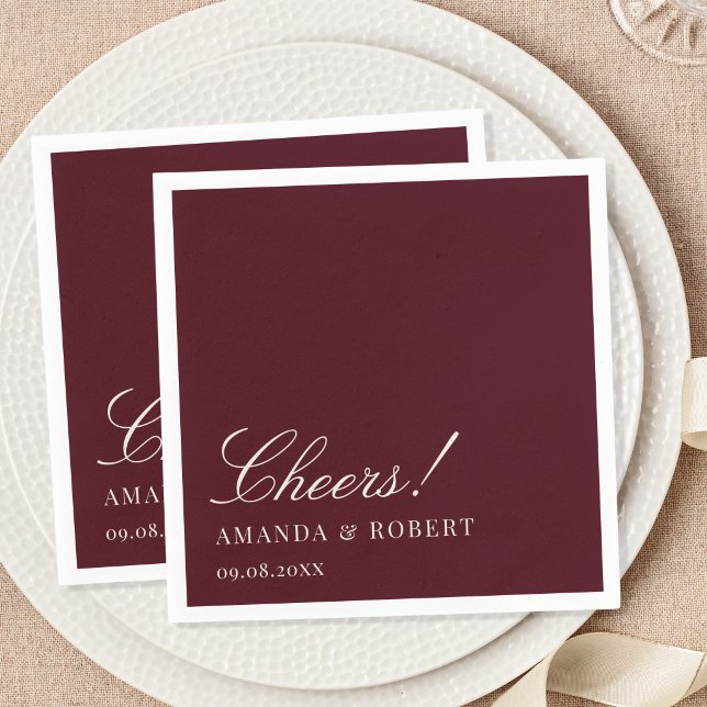 Serviette En Papier Mariage Élégant Classique Burgundy Cheers (Créateur téléchargé)