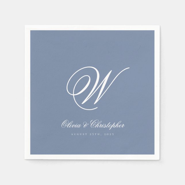 Serviette En Papier Mariage Élégant Classique Initiale du Nom de Famil (Devant)