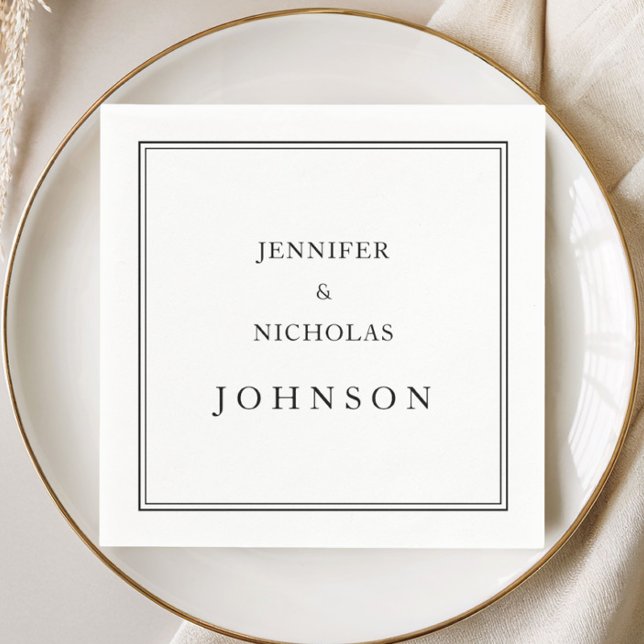 Serviette En Papier Mariage Élégant Classique Noir Et Blanc (Elegant Classic Black And White Wedding Napkins)