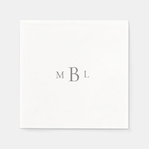Serviette En Papier Mariage Élégant Cocktail Blanc Monogramme Argent