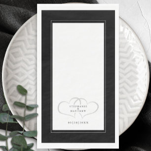 Serviette En Papier Mariage Élégant Cœurs Romantiques Dîner Noir et Bl