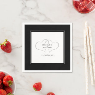 Serviette En Papier Mariage élégant Coeurs romantiques Livre blanc noi