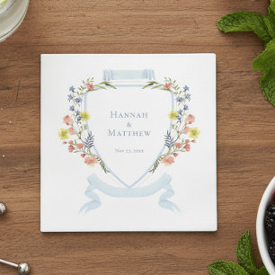 Serviette En Papier Mariage Élégant Crête de Fleur Sauvage Pâle Bleu P