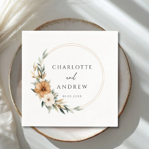 Serviette En Papier Mariage élégant cuivre et botanique terreuse