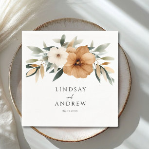 Serviette En Papier Mariage élégant cuivre et botanique terreuse