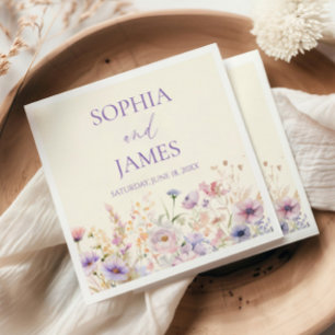 Serviette En Papier Mariage Élégant dans une Prairie de Fleurs Sauvage