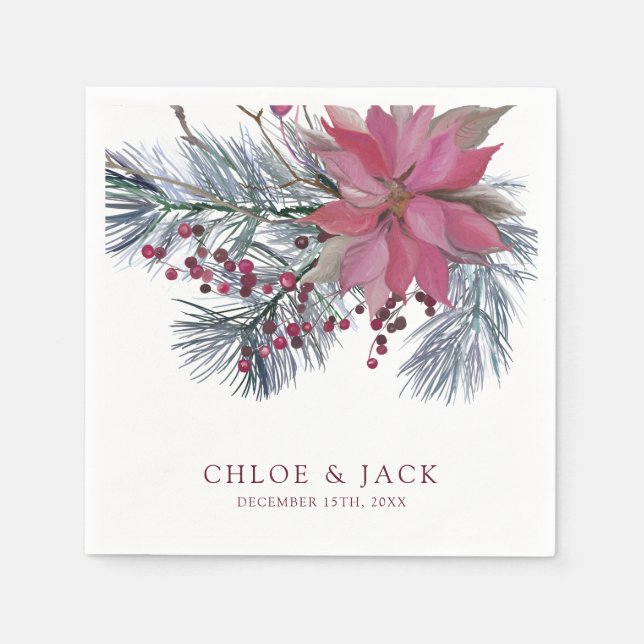 Serviette En Papier Mariage Élégant de Verdure d'Hiver (Devant)