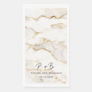 Serviette En Papier Mariage élégant en marbre monogramme