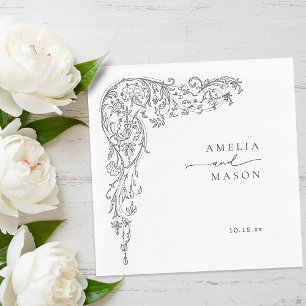 Serviette En Papier Mariage élégant en papier noir et blanc à filigran