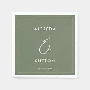 Serviette En Papier Mariage élégant et moderne au vert sauge foncé