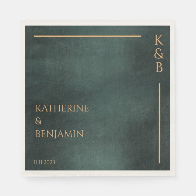 Serviette En Papier Mariage élégant et moderne Emerald Green Black (Devant)