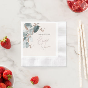 Serviette En Papier Mariage élégant feuilles vertes pailletées or