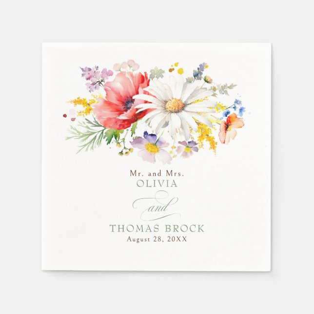 Serviette En Papier Mariage élégant fleur sauvage (Devant)