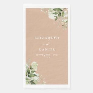 Serviette En Papier Mariage Élégant Fleurs de Verdure Brun