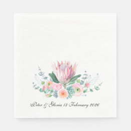 Serviette En Papier Mariage élégant floral aquarelle Protea roi