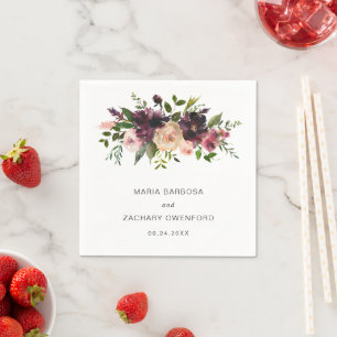 Serviette En Papier Mariage Élégant Floral Bourguignon Rustique d'Auto