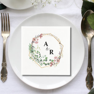 Serviette En Papier Mariage Élégant Floral Géométrique aux Tons de Ver
