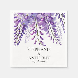 Serviette En Papier Mariage Élégant Floral Pourpre Rustique Wisteria