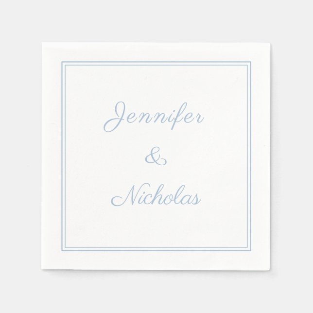 Serviette En Papier Mariage Élégant Formel Bleu Poudré Script (Devant)