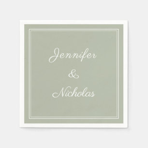 Serviette En Papier Mariage Élégant Formel Vert Sauge Écriture