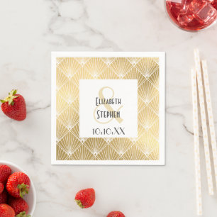 Serviette En Papier Mariage Élégant Gatsby Art Déco Blanc & Or Serviet