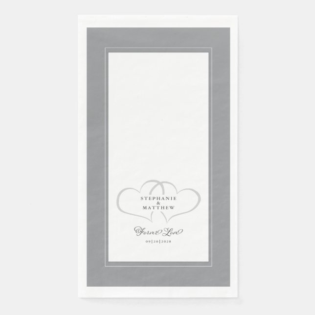 Serviette En Papier Mariage élégant Grey & Coeurs blancs Pour toujours (Devant)