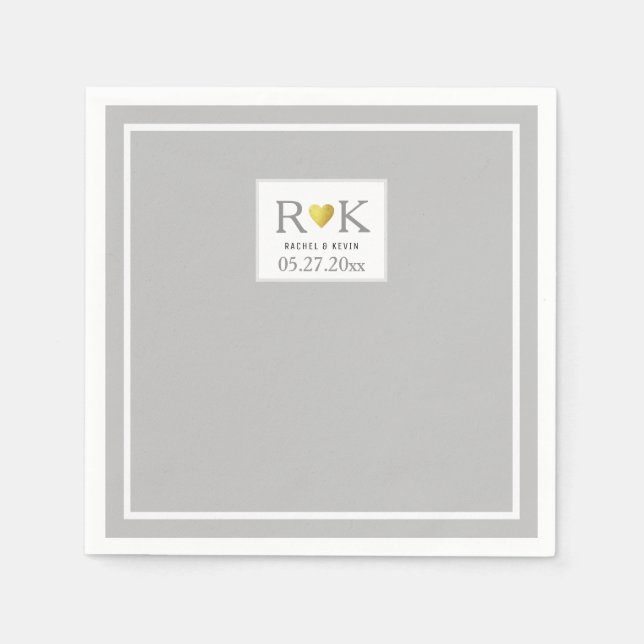 Serviette En Papier Mariage élégant Gris monogramme (Devant)