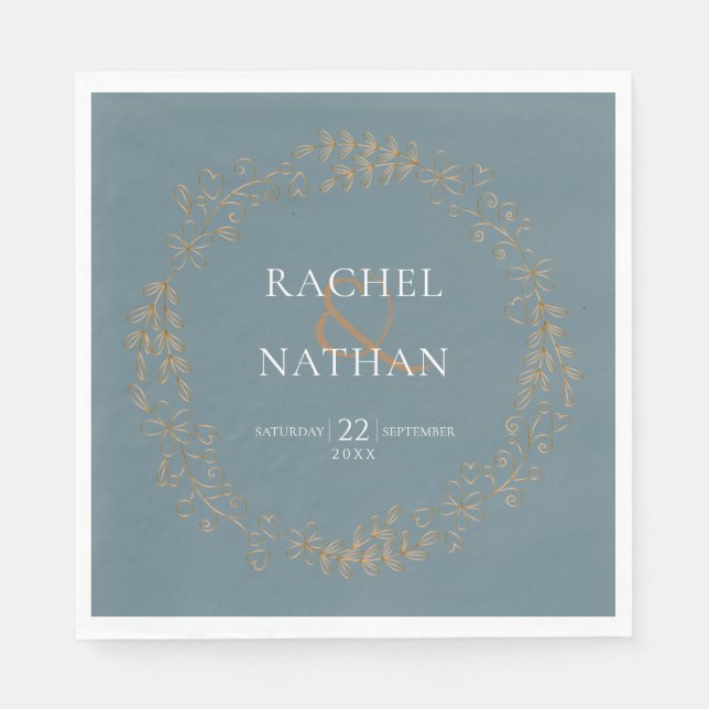 Serviette En Papier Mariage Élégant Guirlande d'Or (Devant)